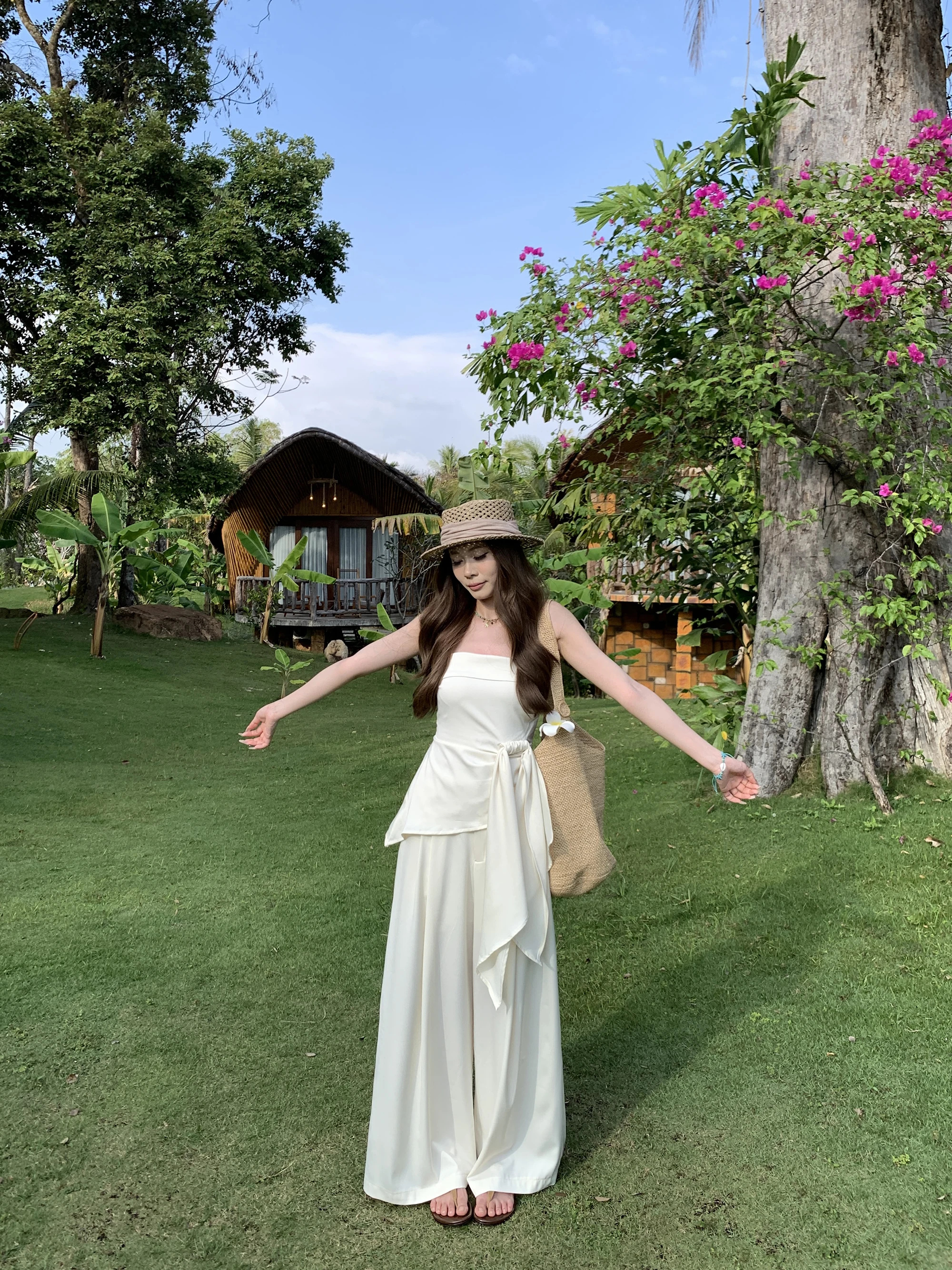 

Miaohome ternoon Light Dr One oulder Irregular Svel Top White Loose Feel Wide Leg Pants Set Women's Faion Ense...