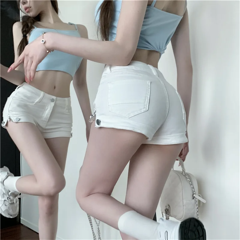 

Benuynffy Summer Side Zipper Denim Shorts Women Sexy Low Waist Hip-wrapped Hot Pants Streetwear Korean Fashion Slim Jean Shorts