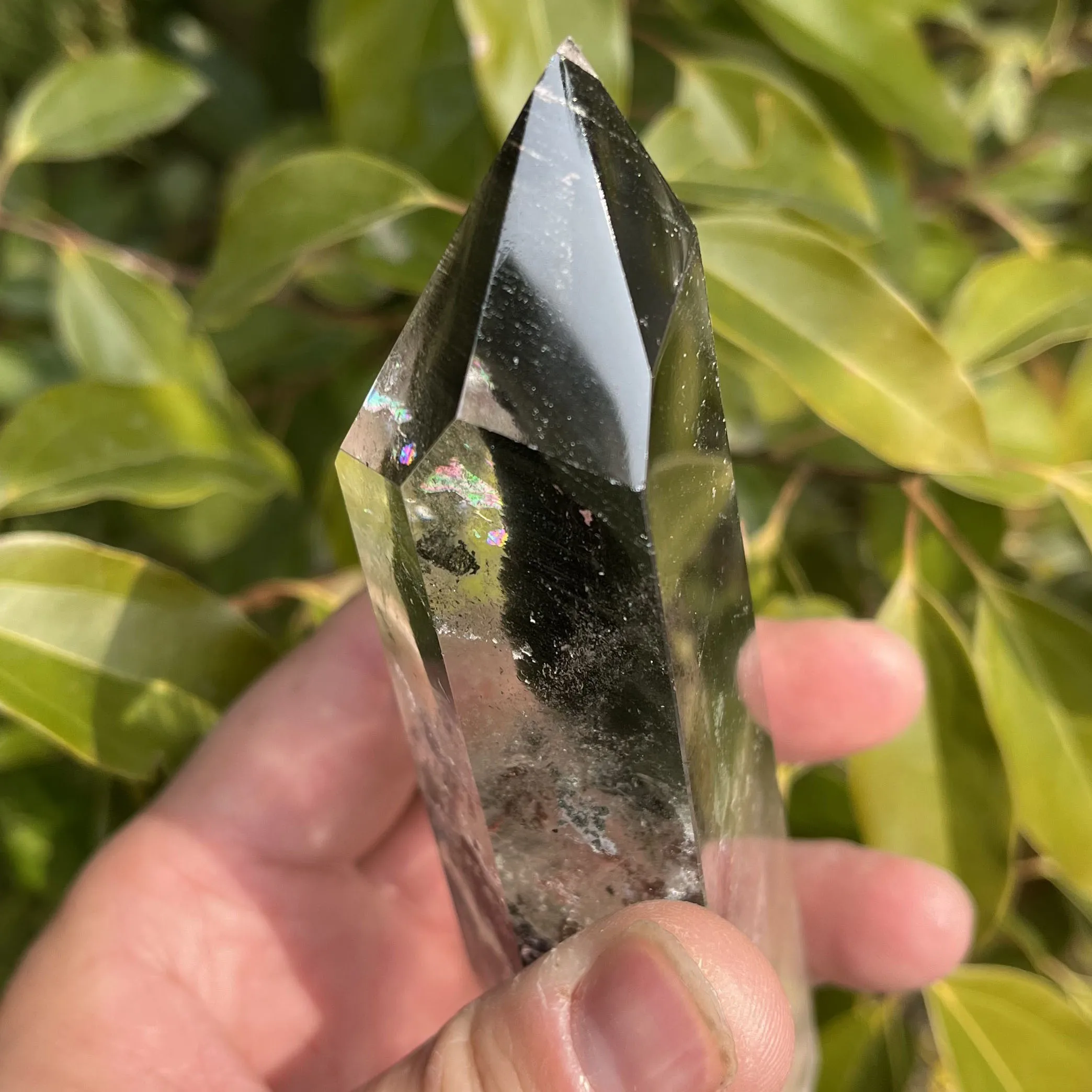 Natural stone green phantom crystal tower polished garden quartz rod point reiki healing gift room decoration obelisk