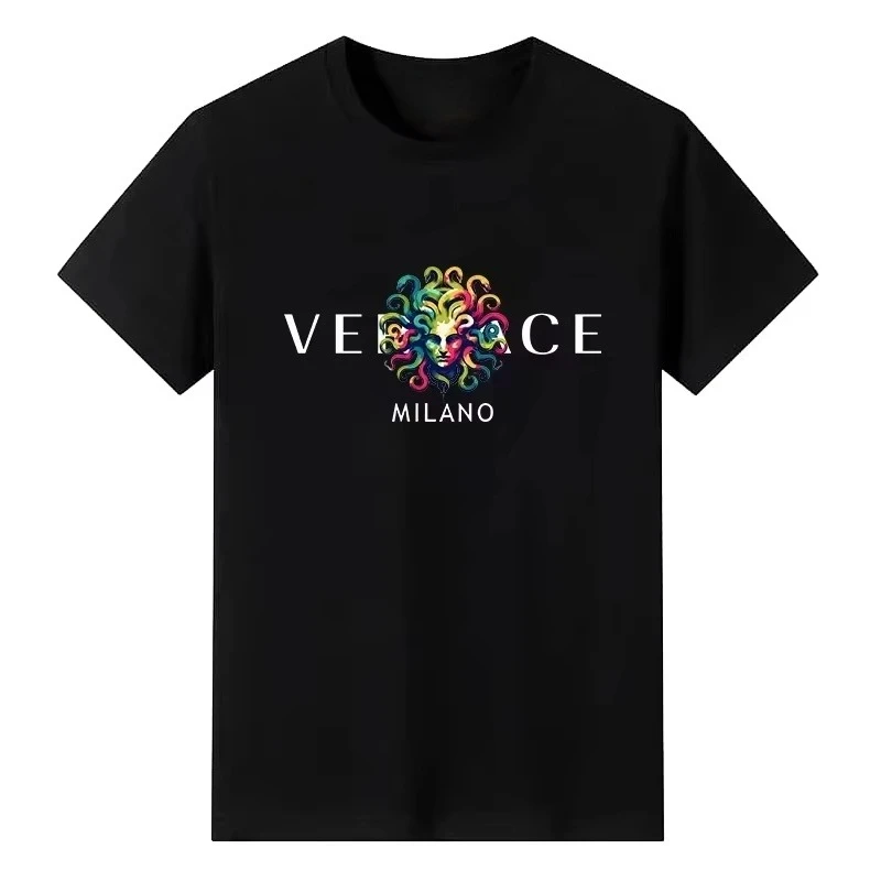 2026 New Parent‑Child Family Matching Unisex Oversized T‑Shirt Colorful Gorgon Head Portrait Chest Front Print Streetwear Tops