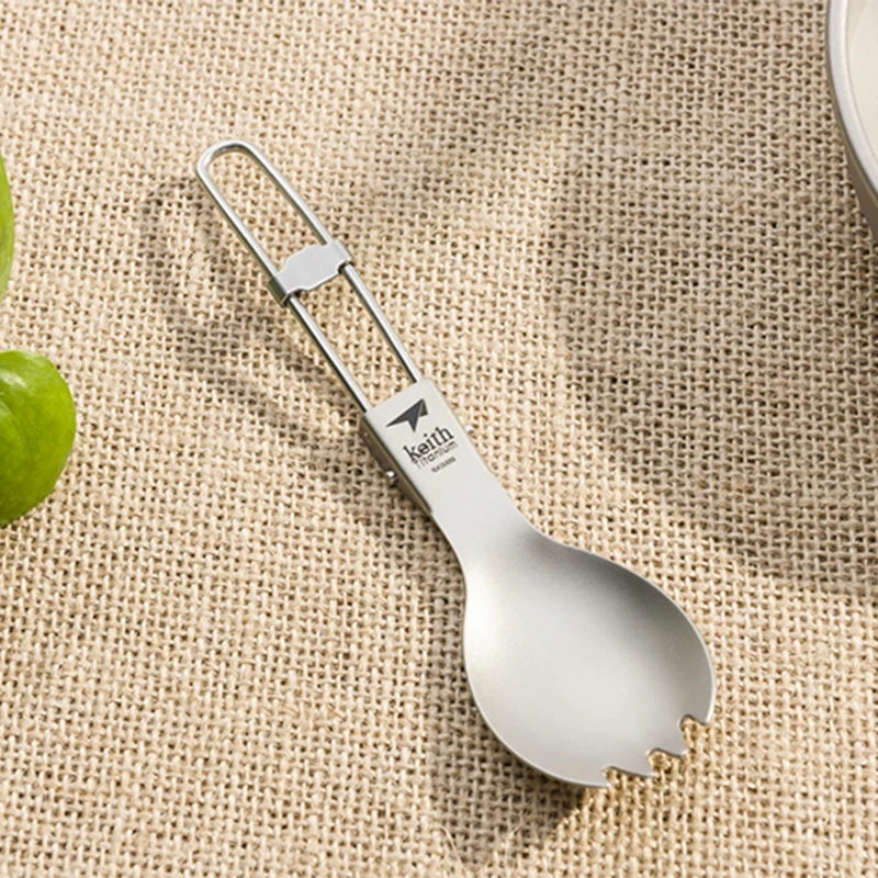 Keith Titanium Spork, Portable Multifunctional Flatware, Outdoor Camping Travel Picnic Tableware, Fold Spoon Fork Ti5301