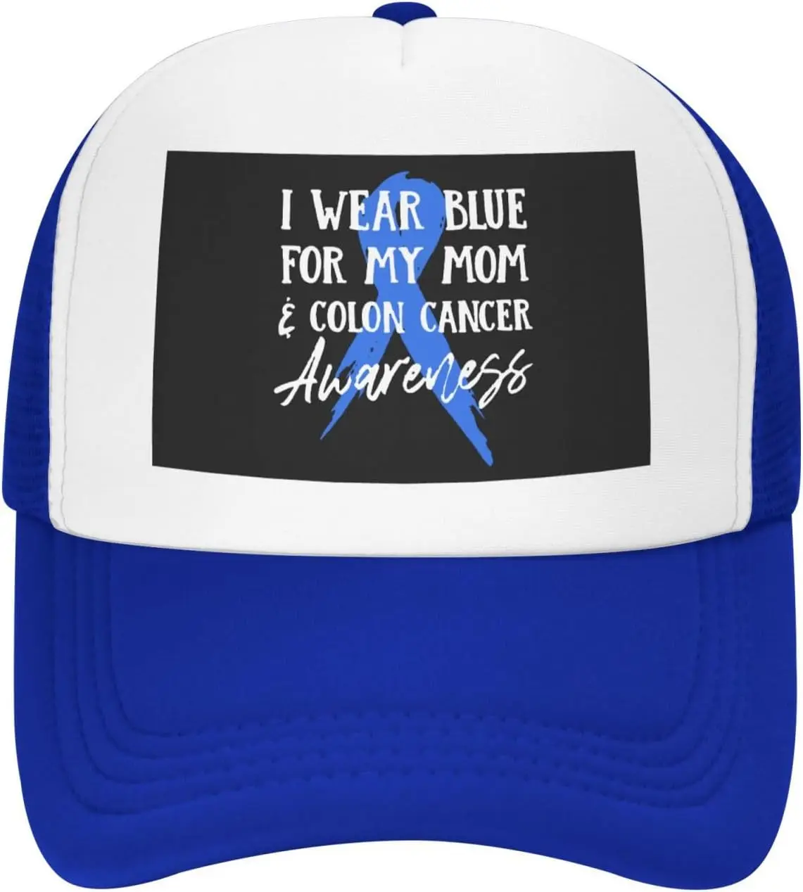 Colon-Cancer-Awareness-Trucker-Hat-I-Wear-Blue-For-My-Mom-Mesh-Baseball-Cap-Unisex-Casual-Adjustable