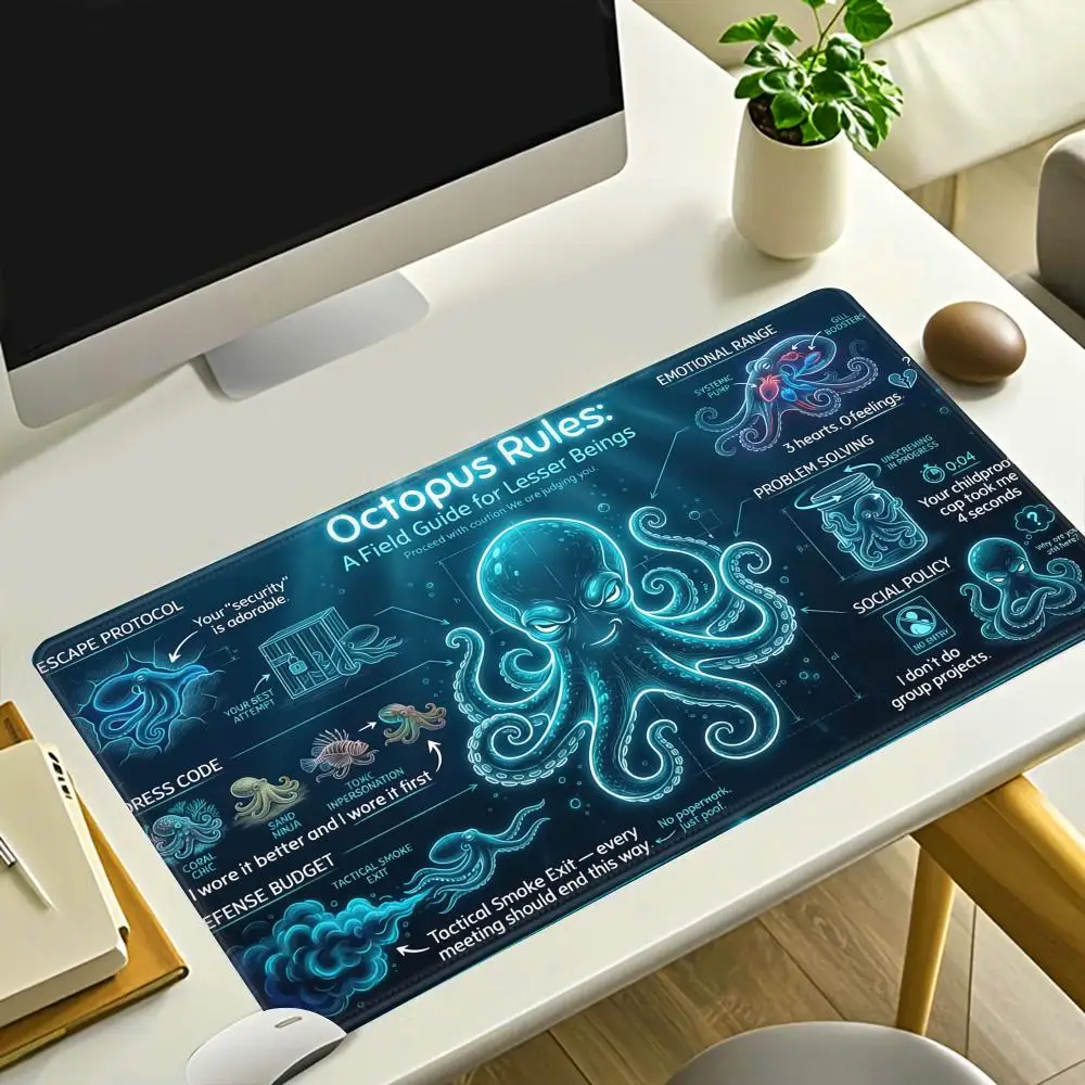HYBXAXC Kraken Lighthouse Mouse Pad Teal Octopus Sea Monster Mouse Retro Comic Nautical Gaming Mat Lovecraftian Deep Sea Gift