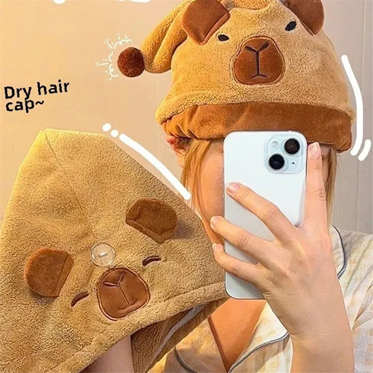 

NEW Capybaras Quick Dry Hair Towel Wrap for Wet Hair Super Absorbent Microfiber Towel with Button for Women Long Hair