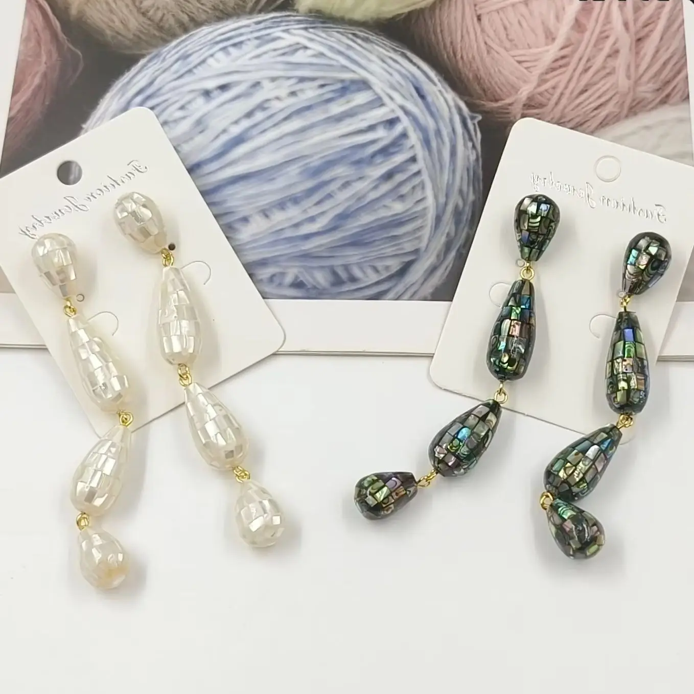 WT-MPE189 Luxury Exquisite Natural Shell And Abaloneshell Long Style Earrings Drop Shape Charms Four Beads Accessories