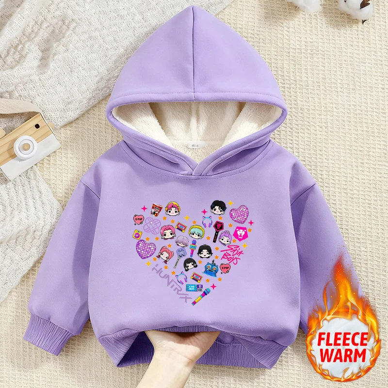 قميص شيطان هنتر للفتيات Kawaii بقلنسوة ملابس الشارع الشهير سميكة مبطنة بالصوف لطيف أنيمي Harajuku ملابس شتوية دافئة من الكشمير