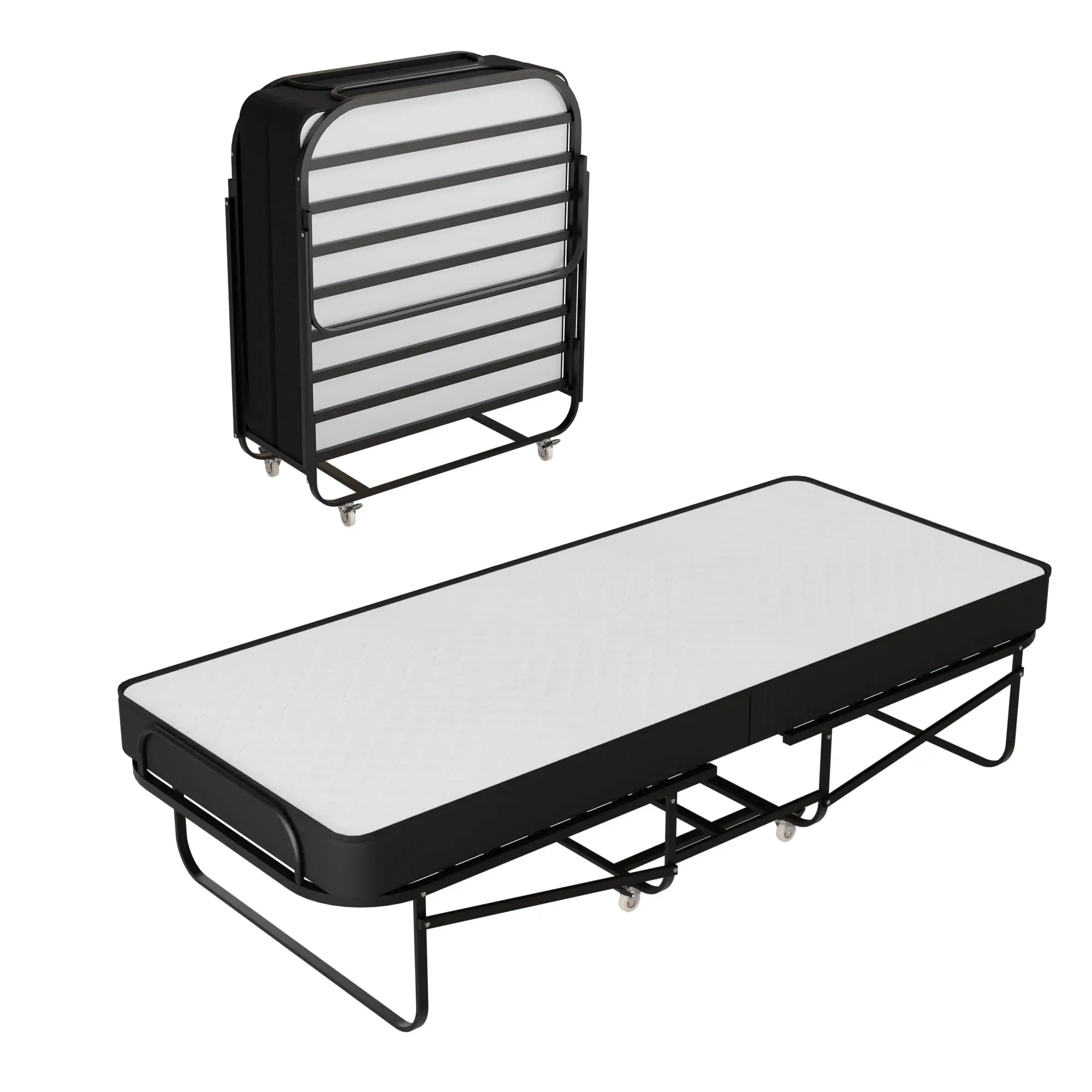 

16 Inch High Folding Guest Bed With 5 Inch Memory Foam Mattress Sturdy Metal Frame Rollaway Bed For Adults