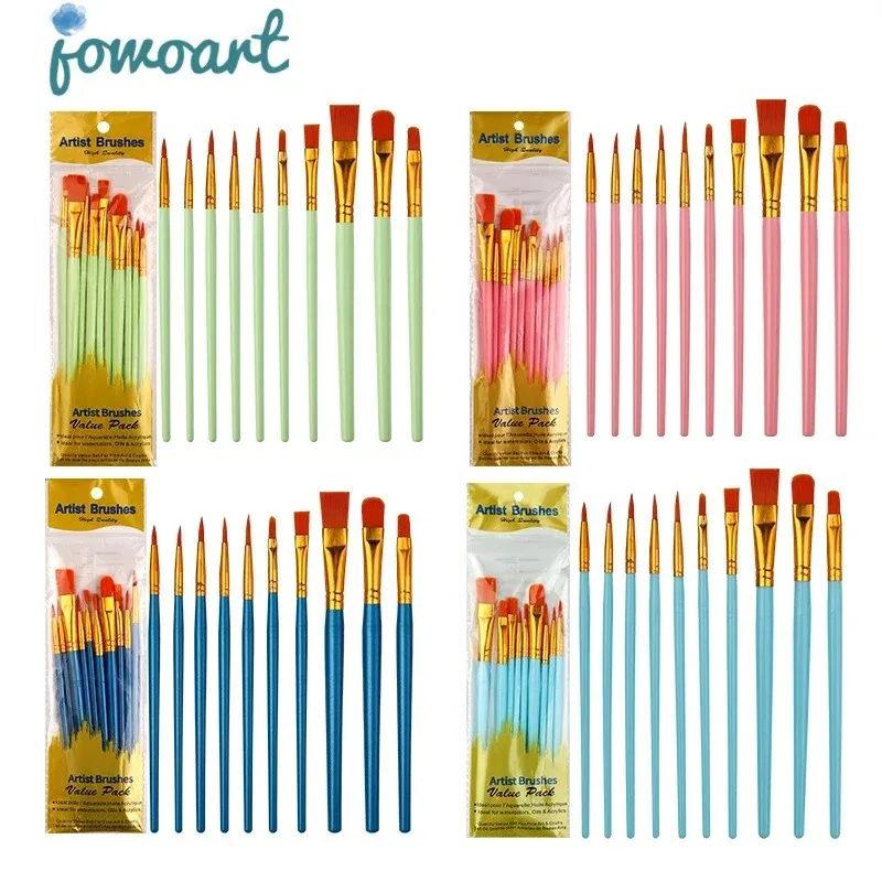 10pcs Nylon Wool Watercolor Pen Oil Painting Pen Set Plastic Rod Art Exam Pen, Suitable for Art, Handicraft, and Painting