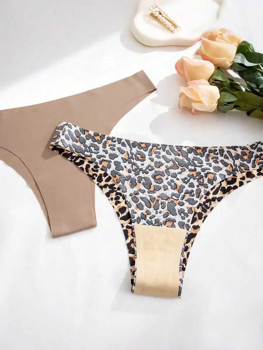

5pcs Women Leopard Print Seamless Low Waist Bikini Briefs Comfortable Panties