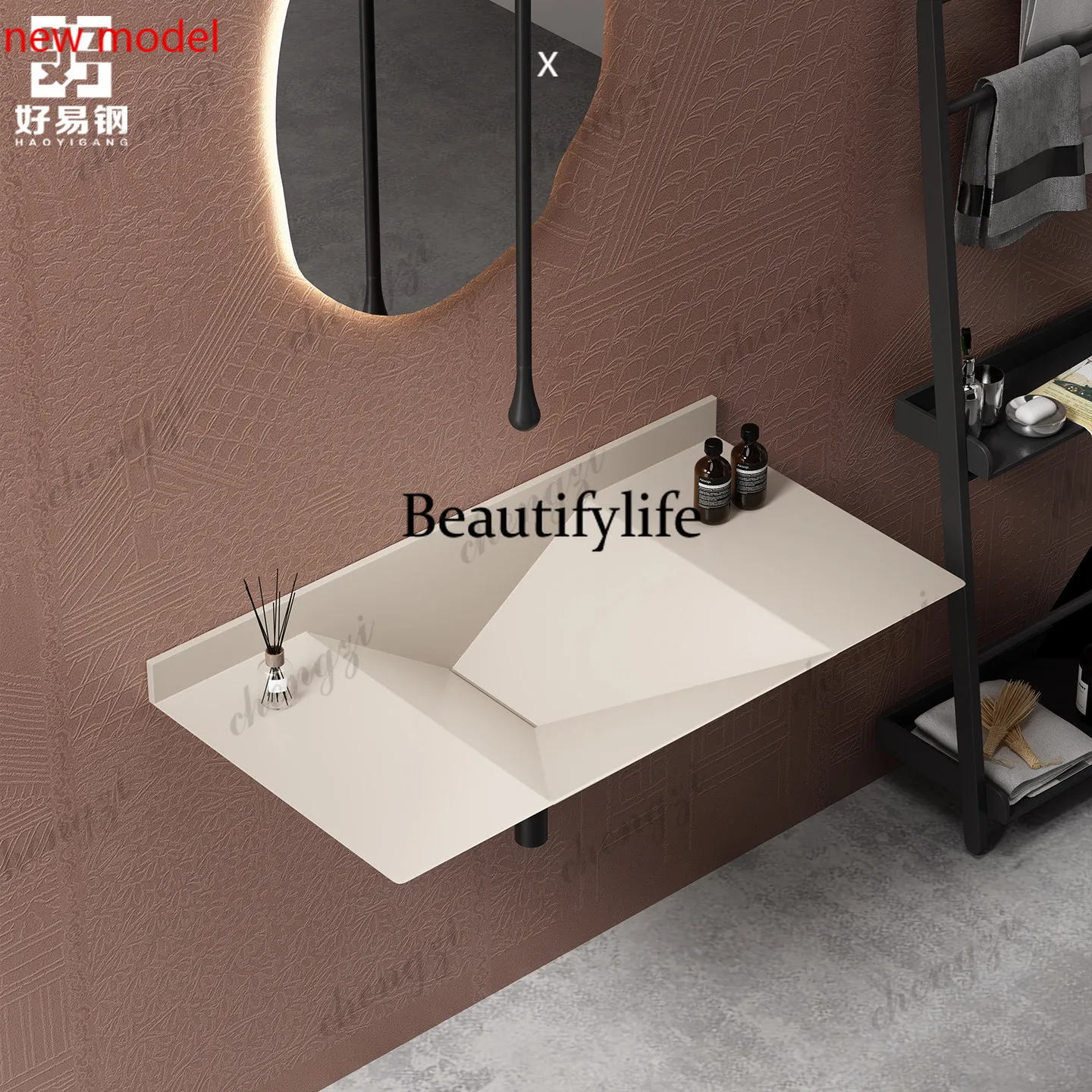 DD182Stainless steel wall-mounted washbasin Creative hotel bathroom Washbasin Wall-mounted extended washbasin