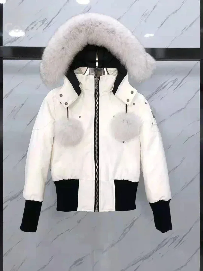 Winter Women Down Jacket Real Fox Fur Ball Outdoor Coat  White Goose Down Thick Windproof Hooded Down Jackets  Parka