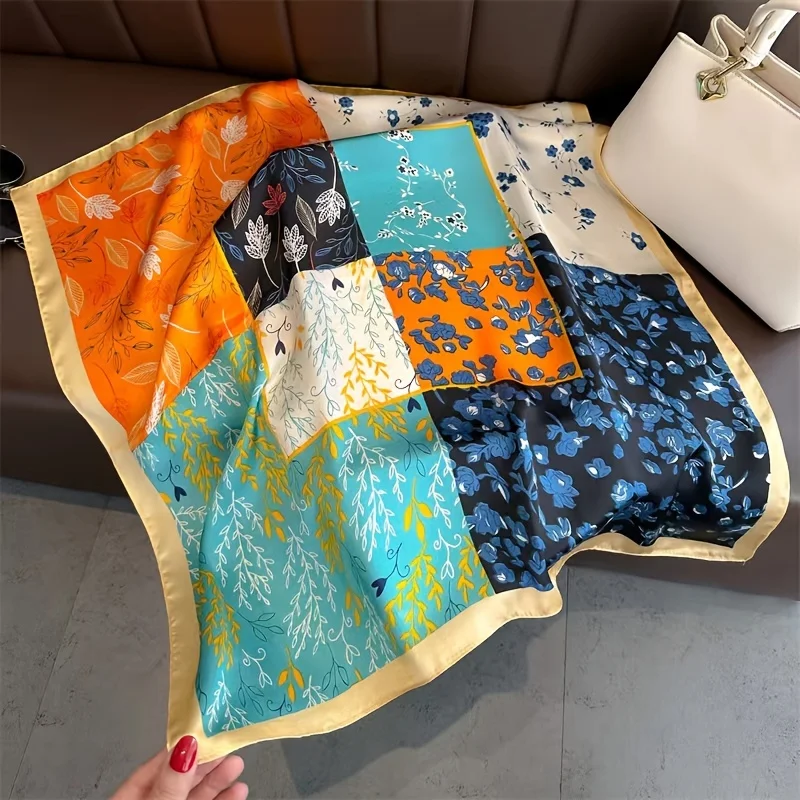 Silk Satin Hair Scarf Women Handkerchief Print Female Head Bandana Small Neck Muffler Hijab Lady Girl 70*70cm Square Shawls