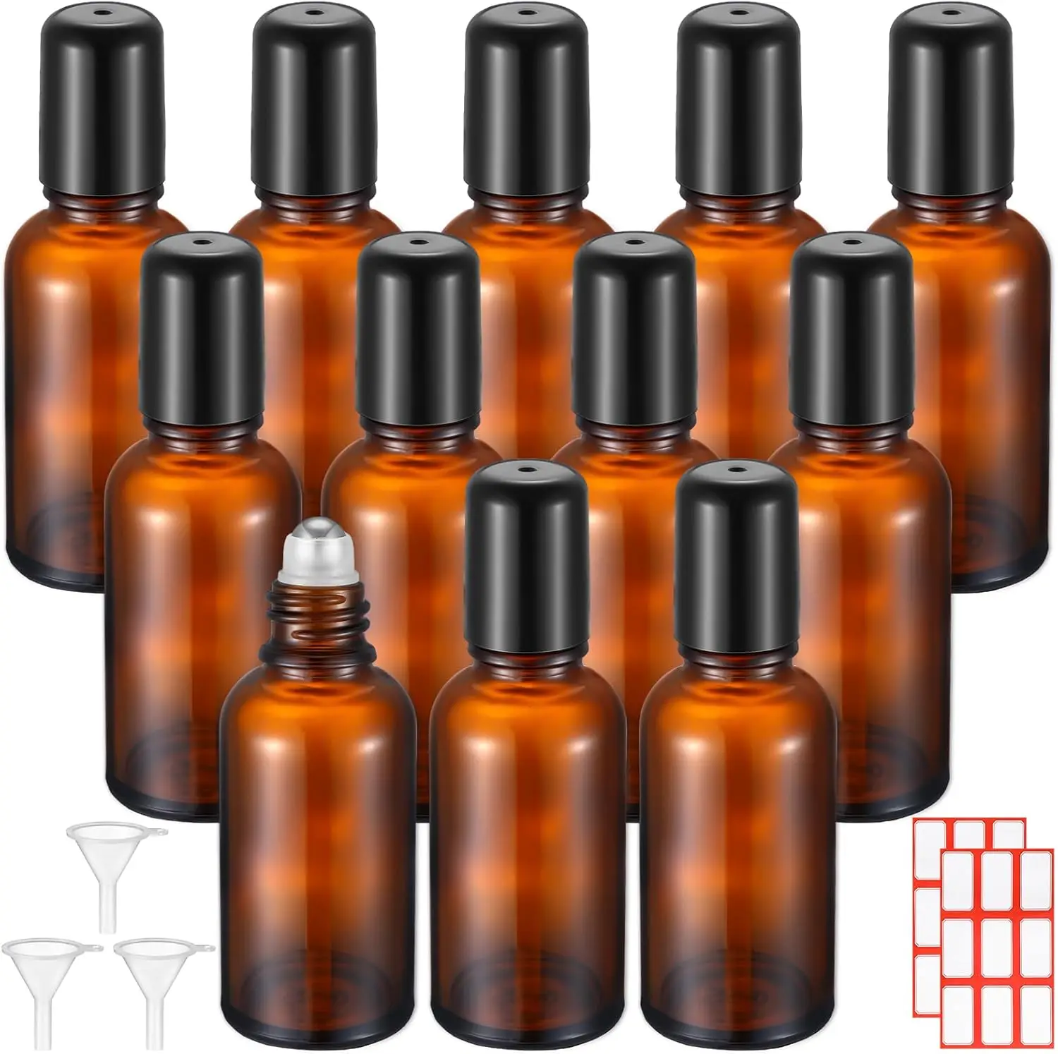 5/10/15/20/30/50/100ML Amber Roller Bottle Glass Refillable Essential Oil Perfume Bottles Roll on Vials Empty Sample Containers