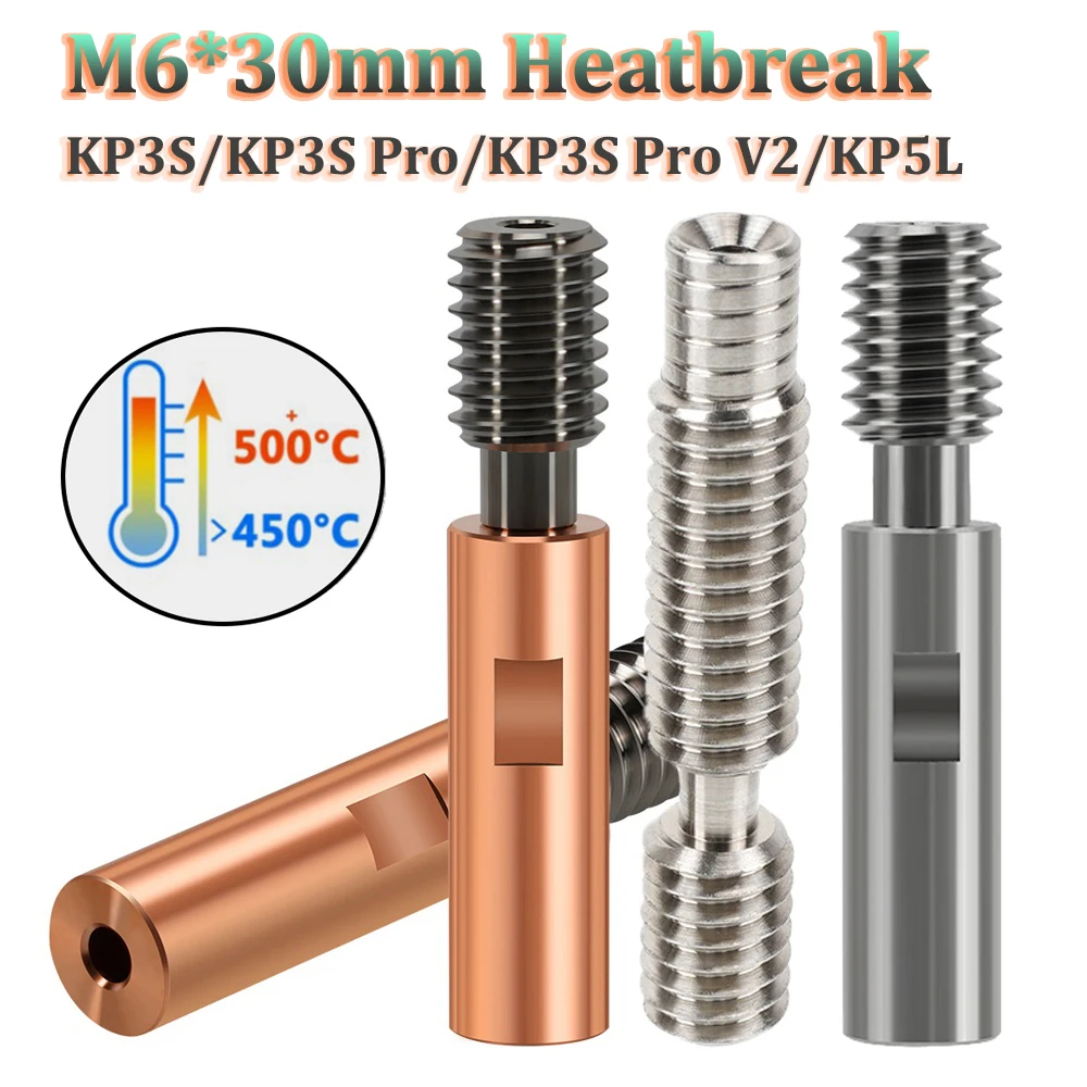 2pcs Original KP3S Pro V2 KP5L Heatbreak Bimetal 3D Printer Parts M6*30mm Titanium Alloy Throat For Kingroon Titan Extruder