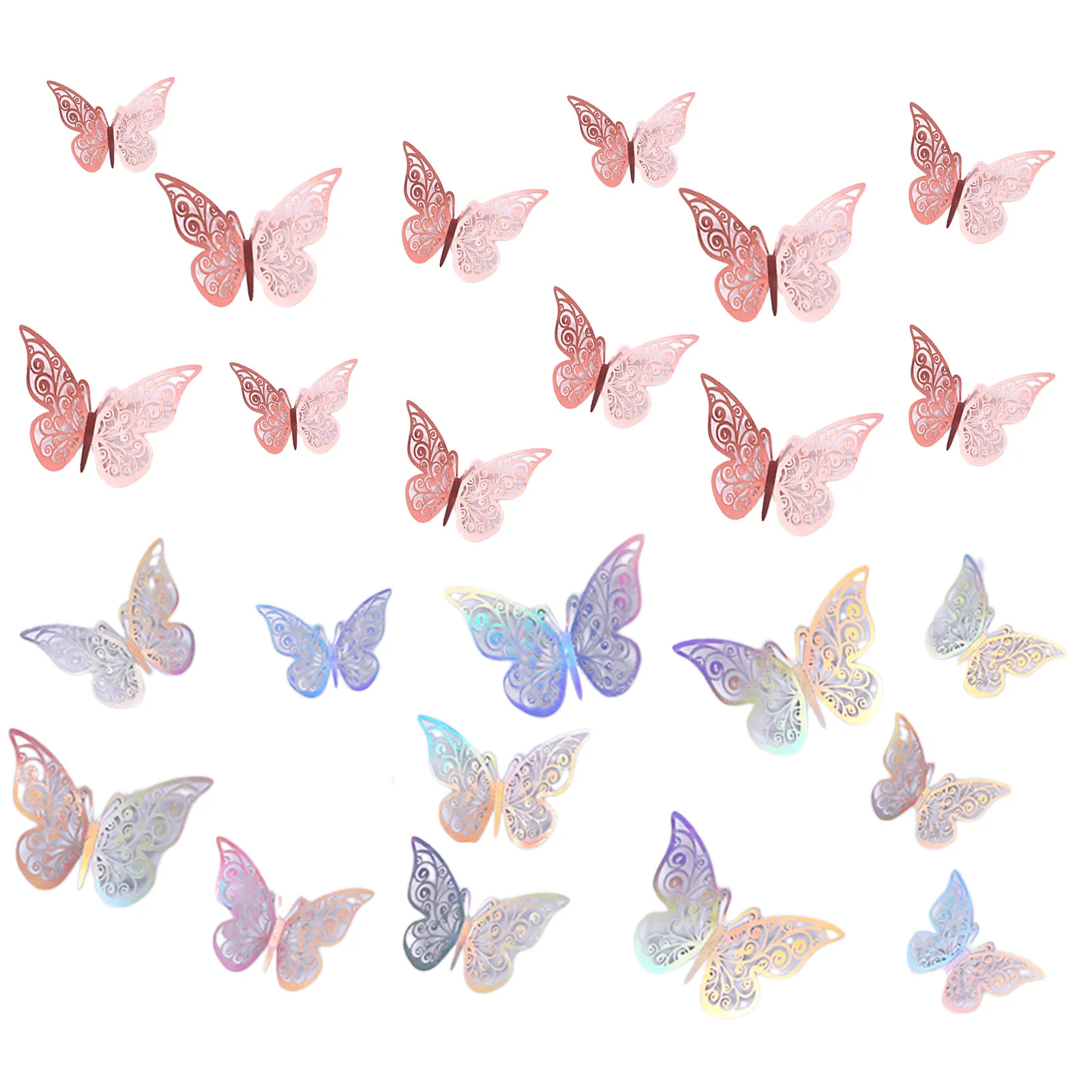 24pcs Hollow Self Adhesive Home Decor Bedroom Classroom Removable Party Nursery Wall Sticker Wedding 3 Sizes Decals 3D Butterfly