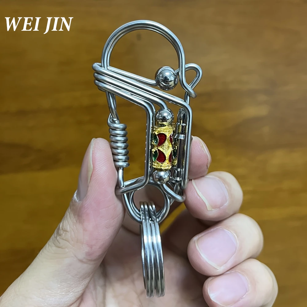 Stainless Steel Handicraft Keychains For Men, Waist Buckle Multicolor Matte Bead Car Keyring, Outdoor Mechanical Style Trinket