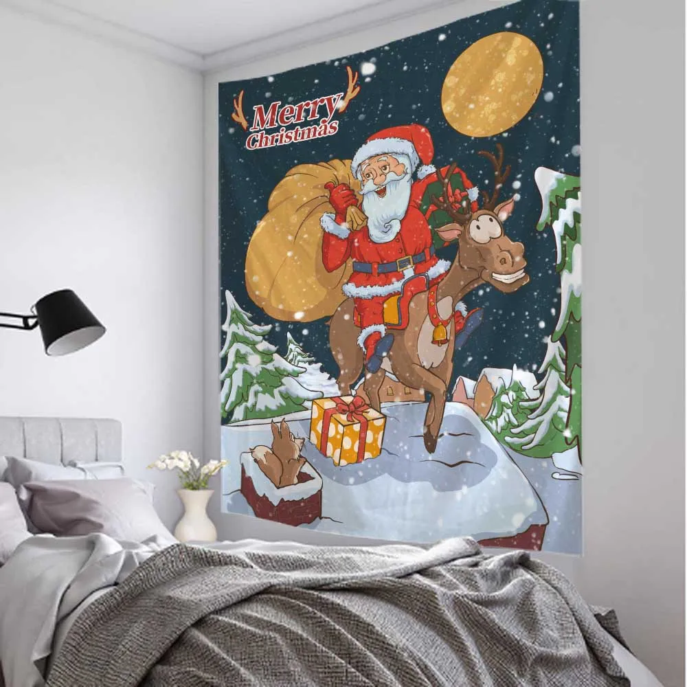 Christmas tapestry Christmas gifts fireplace Santa Claus Christmas tree tapestry room dormitory home decoration wall hanging