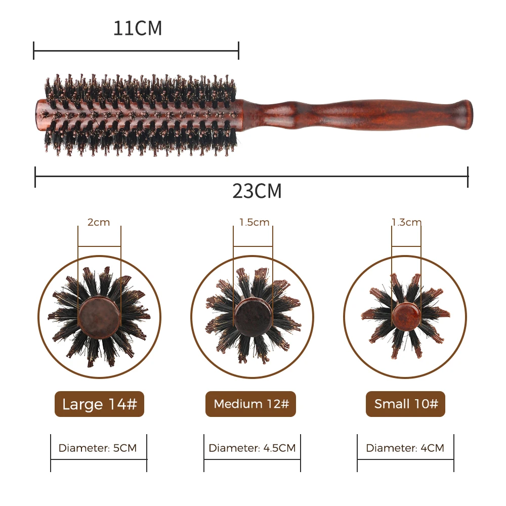 6 Style Natural Boar Bristle Hair Round Brush Wood Handle Round Barrel Hair Comb Hair Roller Brush Hairdressing Styling Tools