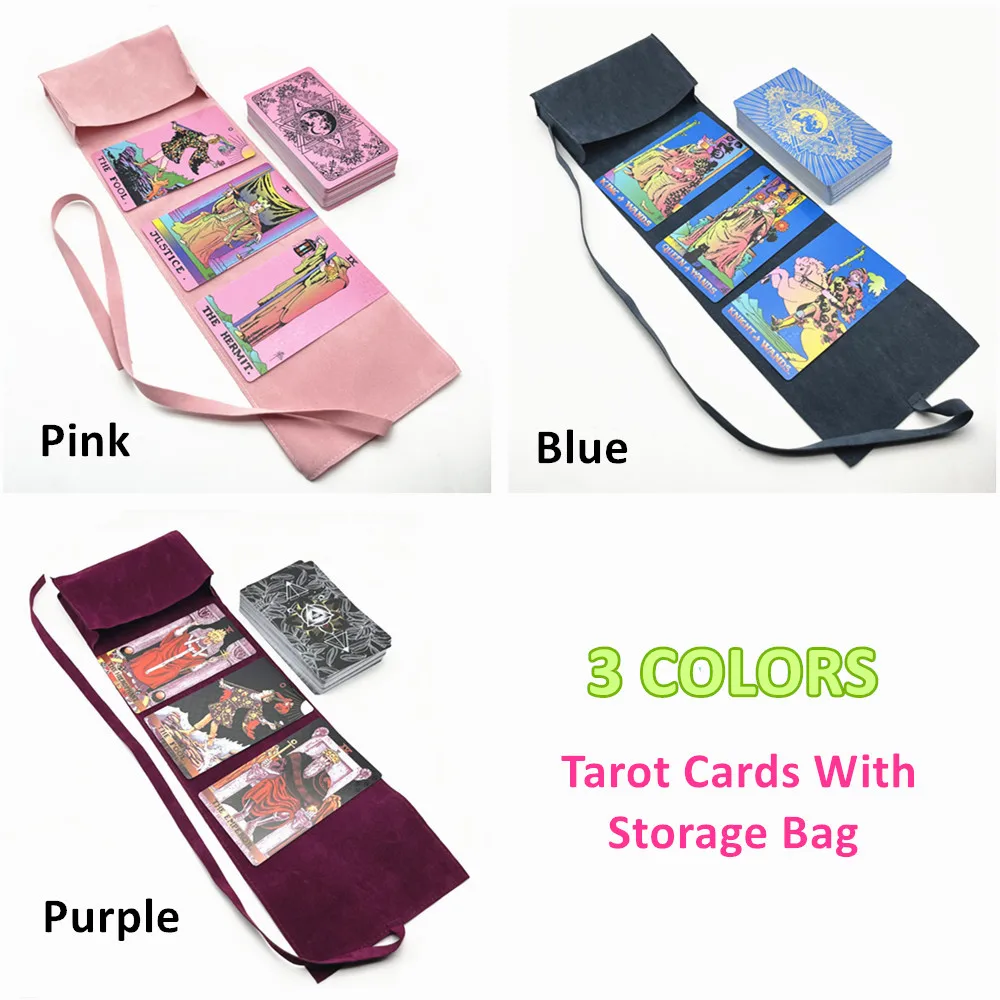 1 Set Plastic Tarot Cards Pink Blue Black With Cloth Storage Bag Waterproof Durable Divination English Guide Book Oracle L743