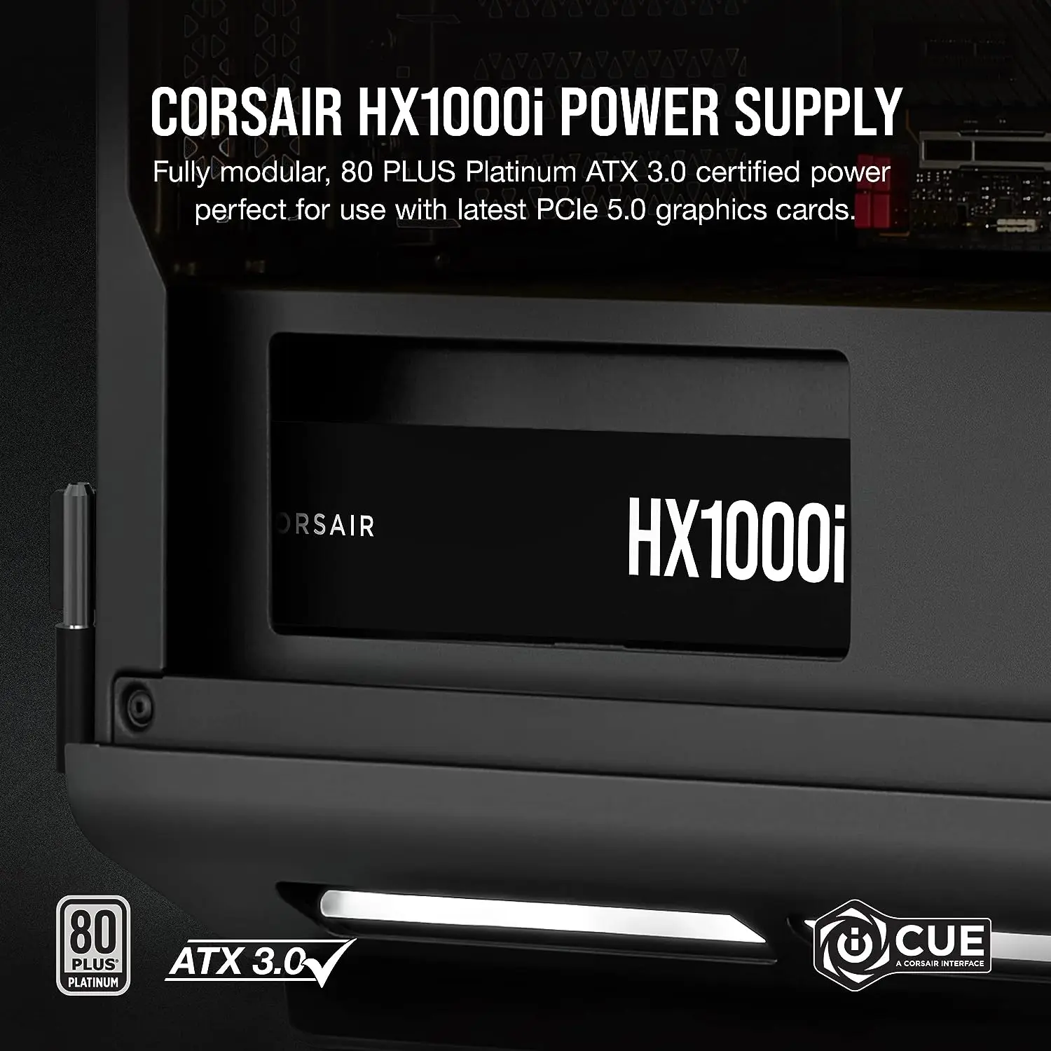 Corsair 완전 모듈식 초저소음 ATX 전원 공급 장치, ATX 3.0 및 PCIe 5.0 호환, 80 플러스 플래티넘 효율성, HX1000i