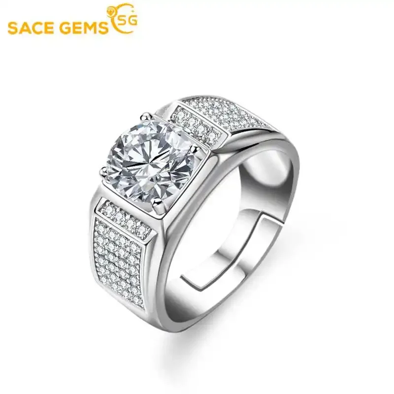 

SACEGEMS GRA Certified D Color 2CT Moissanite Ring for Men S925 Sterling Silver Wedding Diamond Band Party Luxury fine jewelry