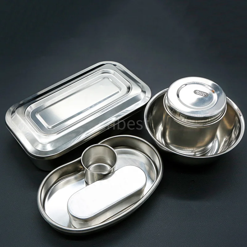 Stainless Steel Disinfection Box With Cover Rectangular Curved Waist Plate Instrument Tray Alcohol Jar Medicine Pot Small Measur