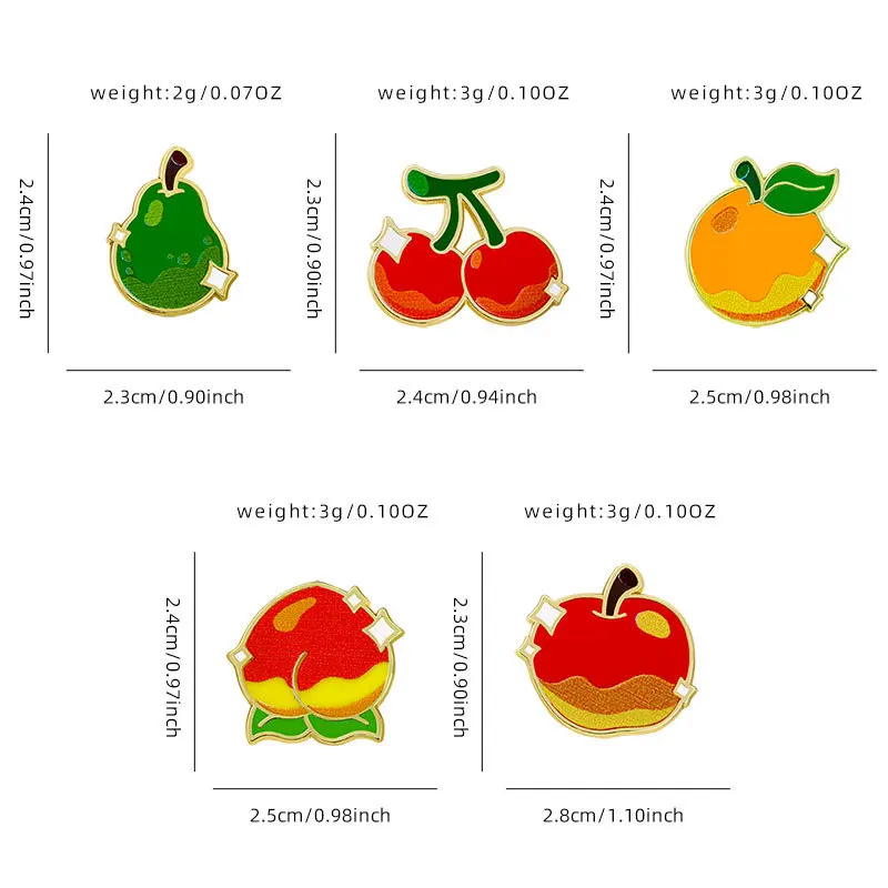Cute Fruit Brooch Alloy Anti-Fade UV Cartoon Belly Button Covering Apple Peach Cherry Bag Packaging Decal Badge