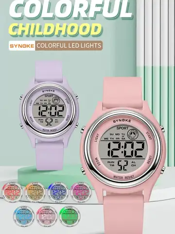 SYNOKE Colorful Children Seven Lights Watches Sport Students Digital Watch For Kids Waterproof Electronic Watch Shock Resist