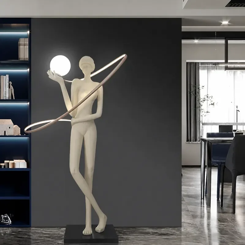 Modern Creative Figure Dancer Art Fiberglass Sculpture Floor Lamp Villa Ornament