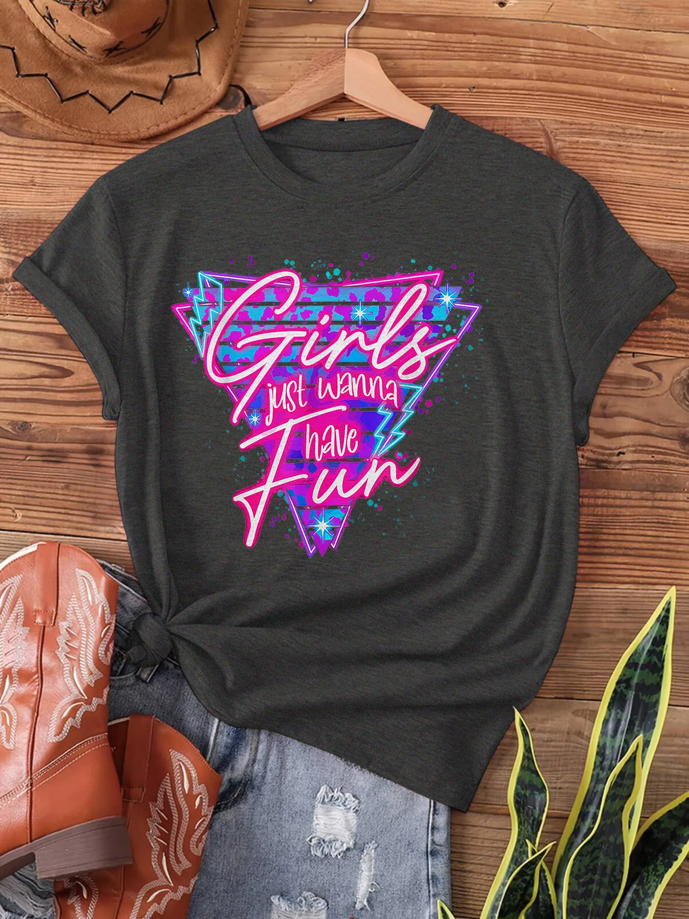 Camiseta para mujer Girls Just Wanna Have Fun - Estampado retro de los años 80, top informal para fiestas