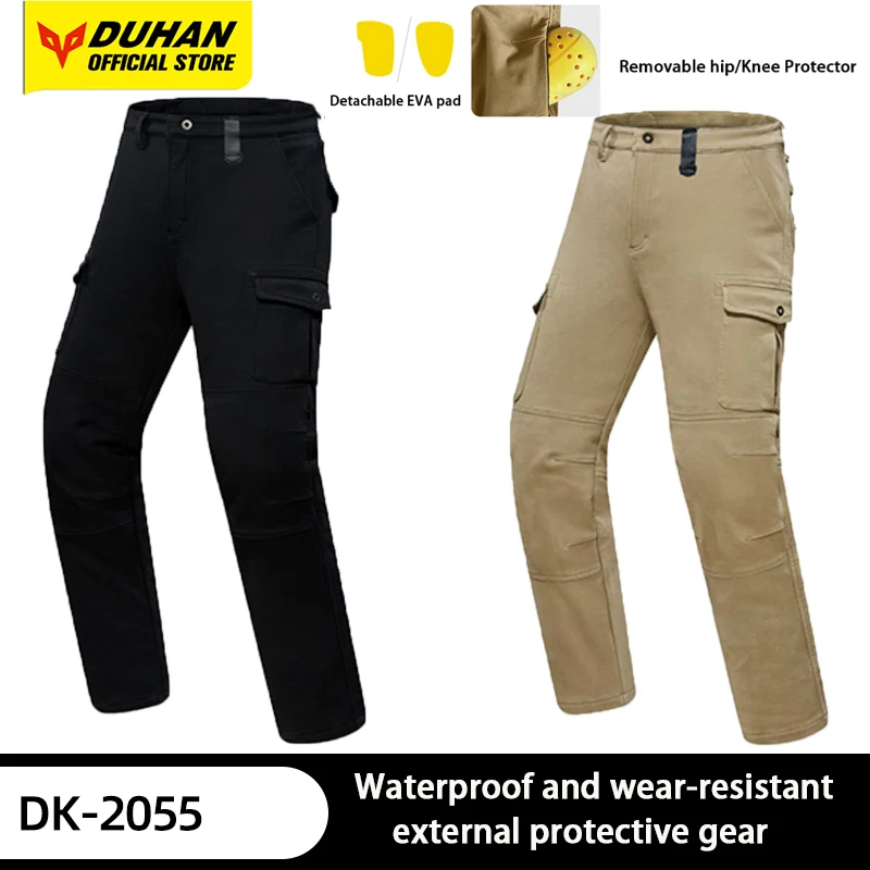 

DUHAN Motorcycle Pants Waterproof Retro Casual Motorbike Work Pants Anti Fall Moto Riding Pants Men Removable Protective Gear