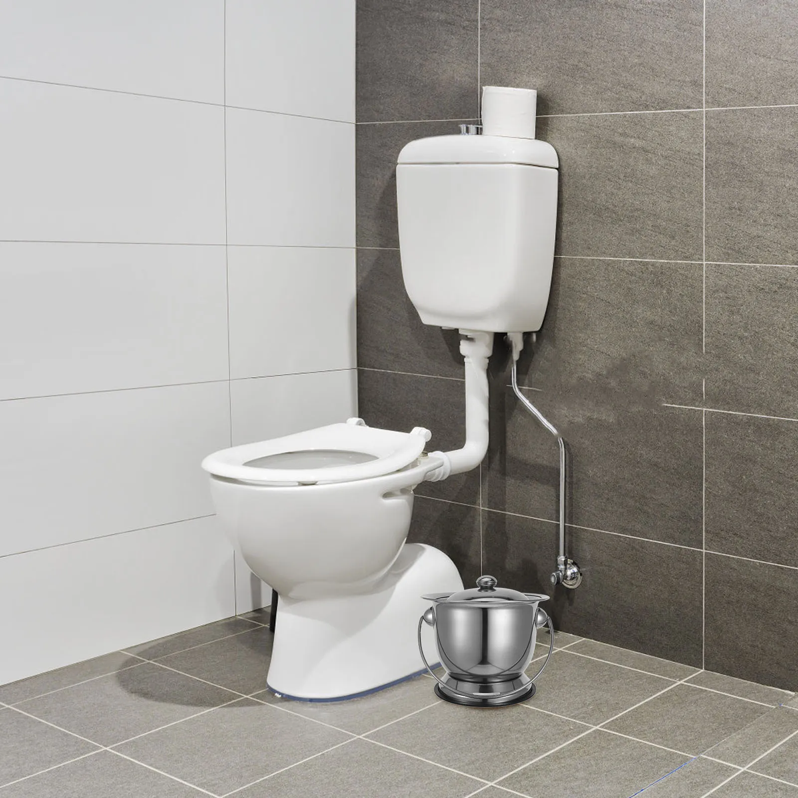 

Home Chamber Pot with Lid Stainless Steel Portable Urinal for Adults Elderly Pregnant Easy Clean Bedside Bathroom Steel Pee