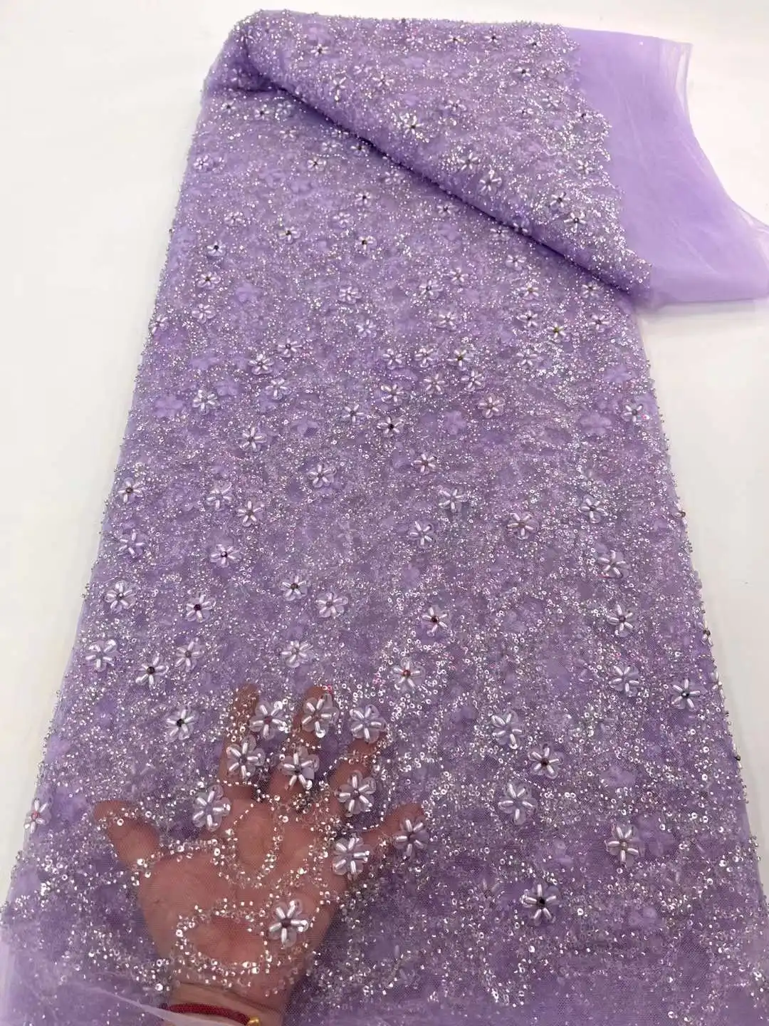 Mccarthy Sequin Luxury Beads Lace African 2023 High Quality 5 Yards Handmade Sequins Fabric Nigeria For Evening Party Dress