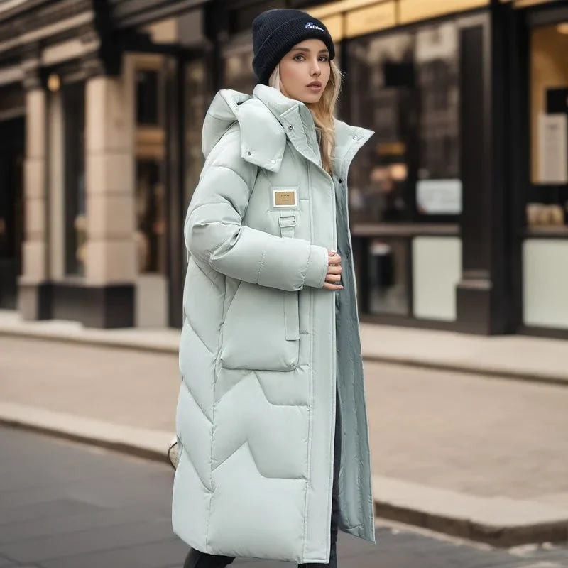 Nuovo berretto staccabile imbottito in cotone da donna di media lunghezza sopra il ginocchio Parka in cotone ispessito Cappotto da donna