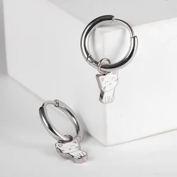 1 Pair of Stainless Steel Plain Ring Earrings With Cartoon Cute Cat Pendant Earrings and Earrings