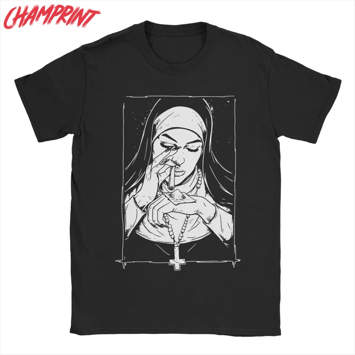 Bad Nun Gothic Satanic T Shirt Men 100% Cotton Creative T-Shirts Crewneck Tee Shirt Short Sleeve Clothes Birthday Present