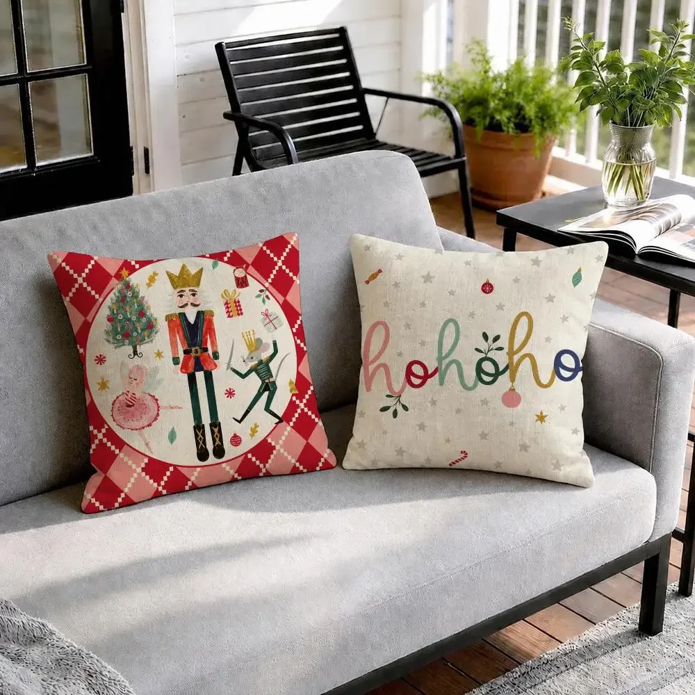 Cute Christmas Quote Illustrations Cushion Cover Natural Linen Fabric Double-Sided Printing Sofa Home Decor Gift Pillow Cover