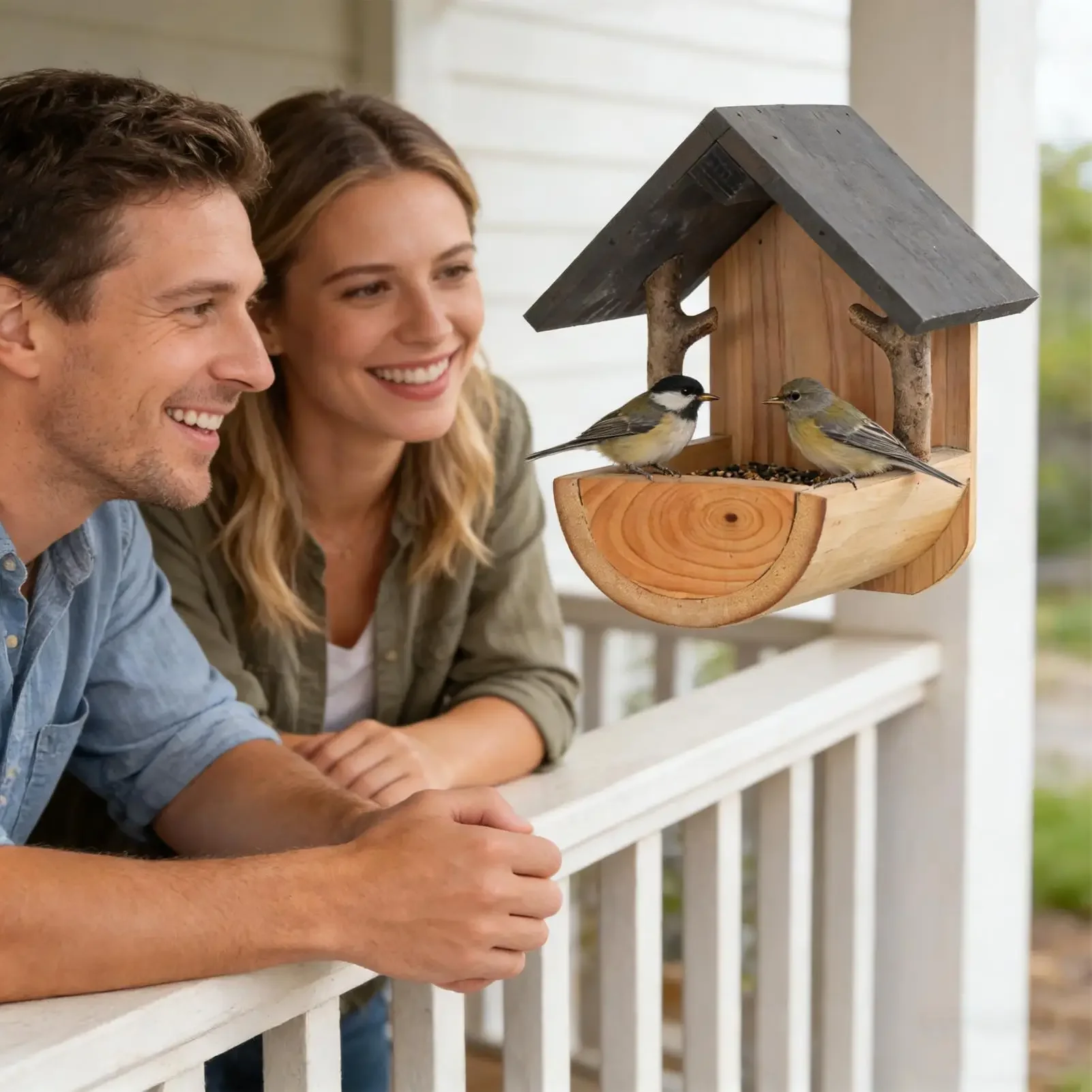 Wall Mount Wooden bird feeder Outdoor hanging Bird Feeders Weatherproof Balcony Bird Feeder for Watching Viewing Feeding Food view 3