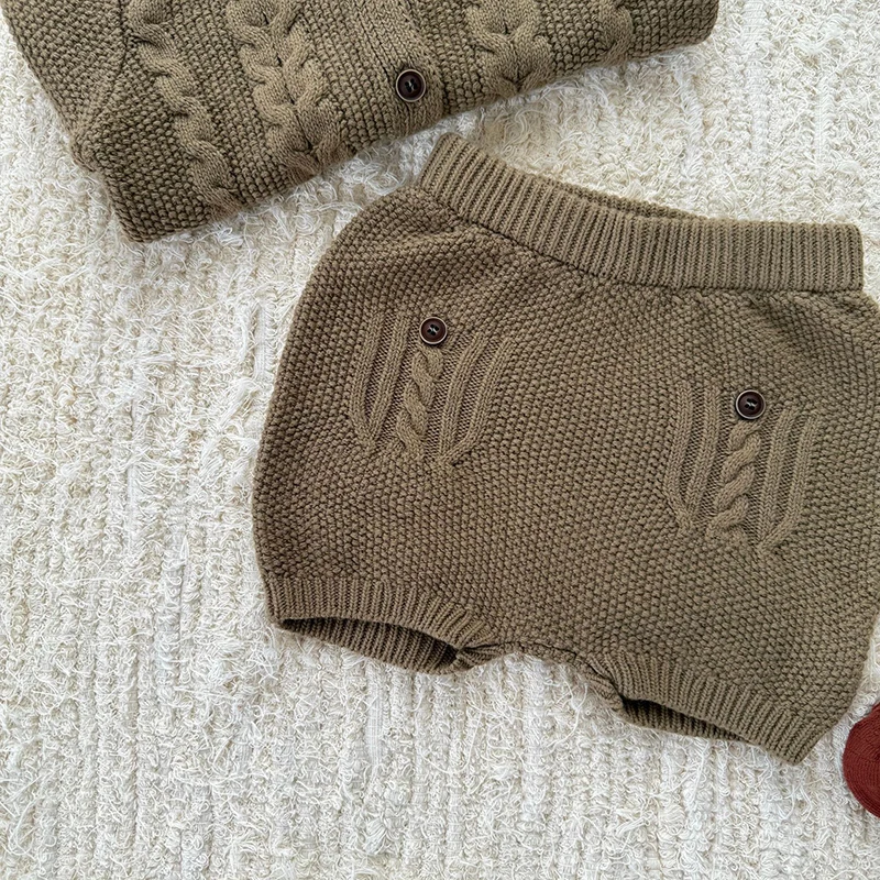 2026 ربيع جديد طفل رضيع الفتيان فتاة الملابس مجموعة طويلة الأكمام سترة مشغولة من الصوف سترة + السراويل 0-3Yrs الأطفال الملابس دعوى