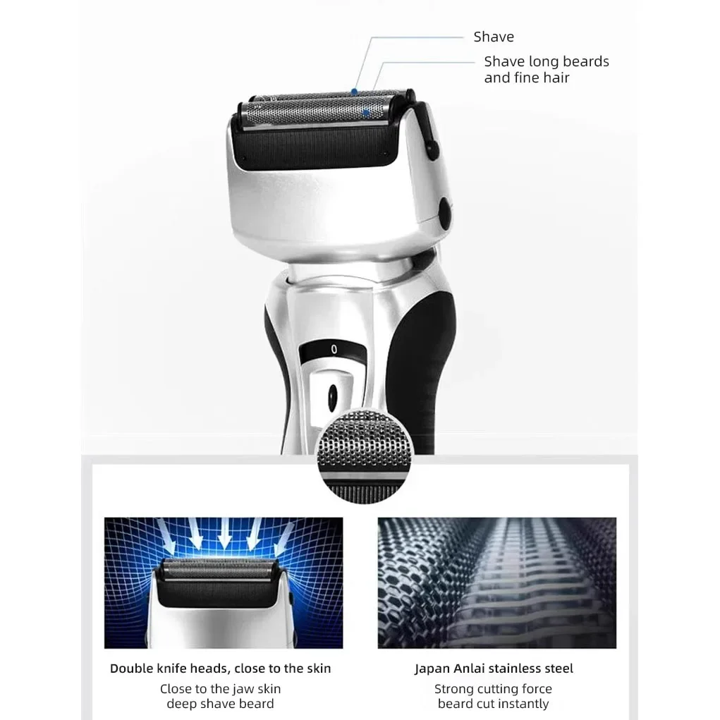 ماكينة حلاقة كهربائية ممتازة من باناسونيك للرجال، ماكينة حلاقة كهربائية جافة/رطبة ذات شفرتين مع ماكينة تشذيب لرأس اللحية العائمة