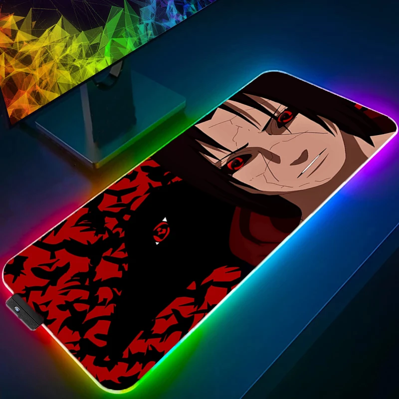 

NARUTO Uchiha Itachi RGB Mouse Pad gamer Large LED Keyboard Non-Slip Rubber Computer Carpet Desk Mat PC Gamer Backlight MousePad