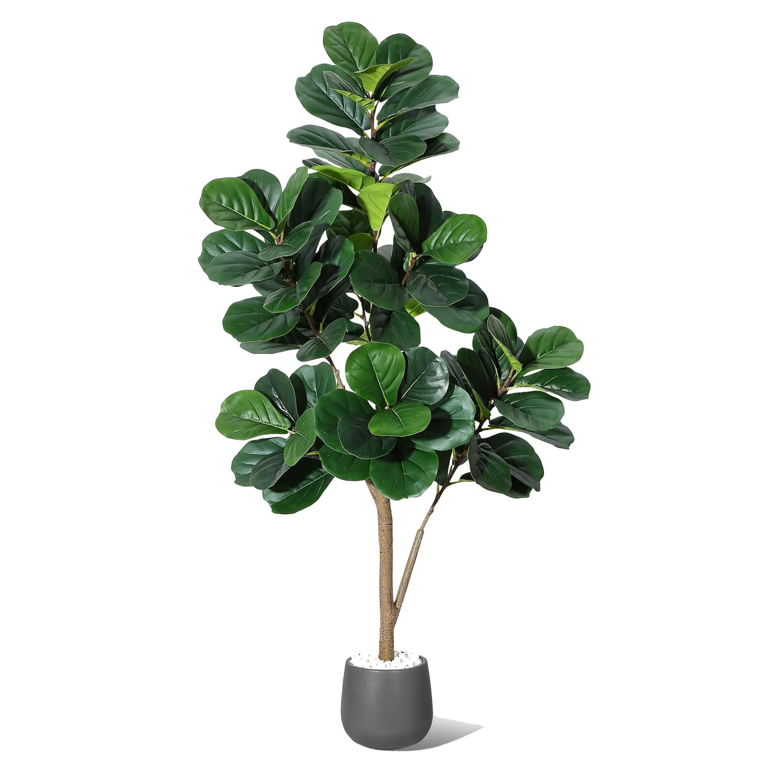 

4-7FT Fiddle Leaf Fig Tree Искусственные реалистичные искусственные деревья Ficus Lyrata в сером горшке для цветов, искусственные напольные растения для домашнего офиса D