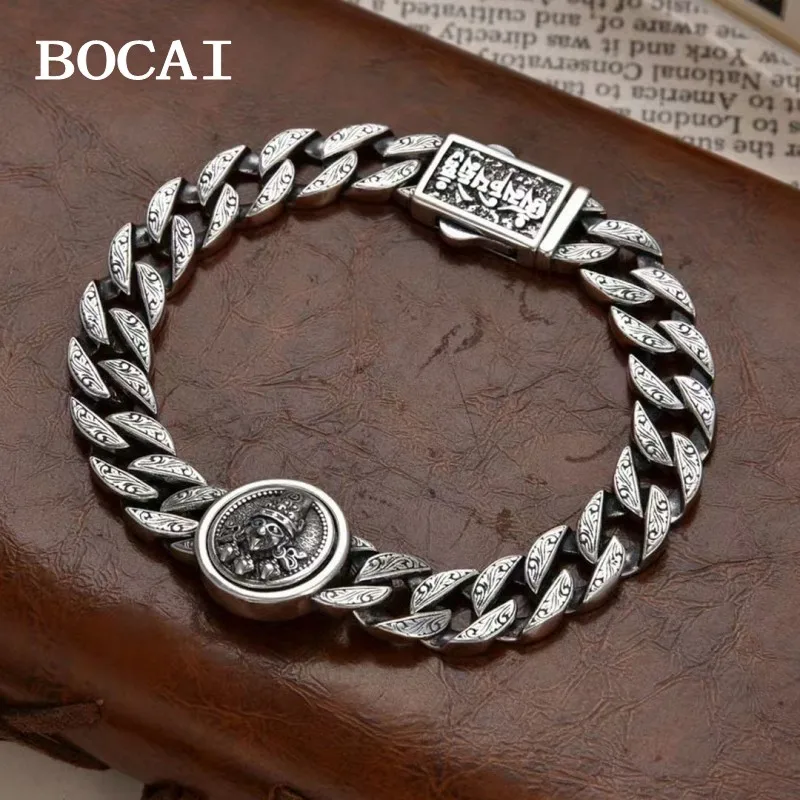 

BOCAI New S925 Sterling Silver Retro Personalized Ethnic Style Rotable Goddess Zakiram Bracelet