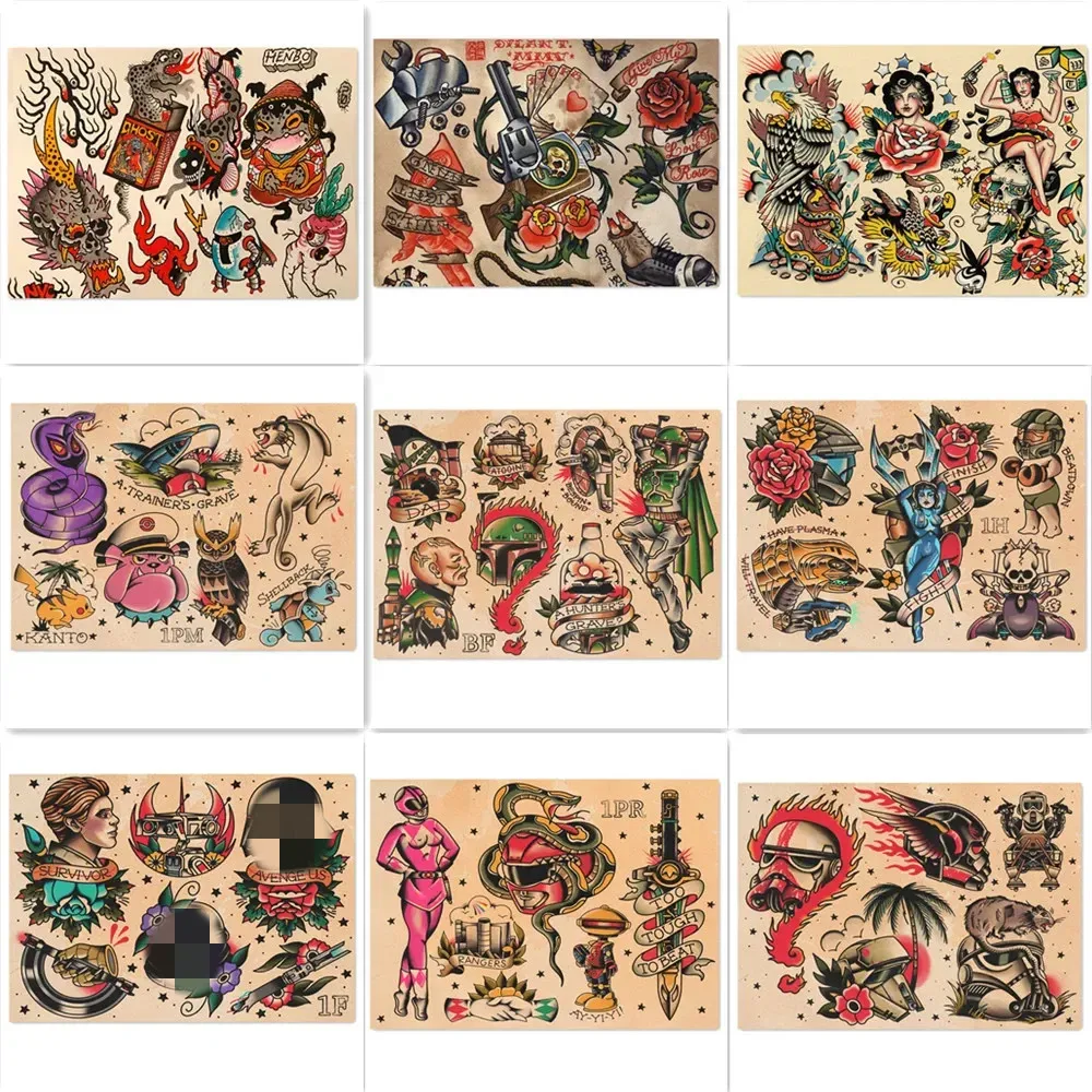Creativity Tattoo Design Picture Art Posters & Prints Vintage Kraft Paper Poster Painting Wall Sticker Home Decor Wall Painting