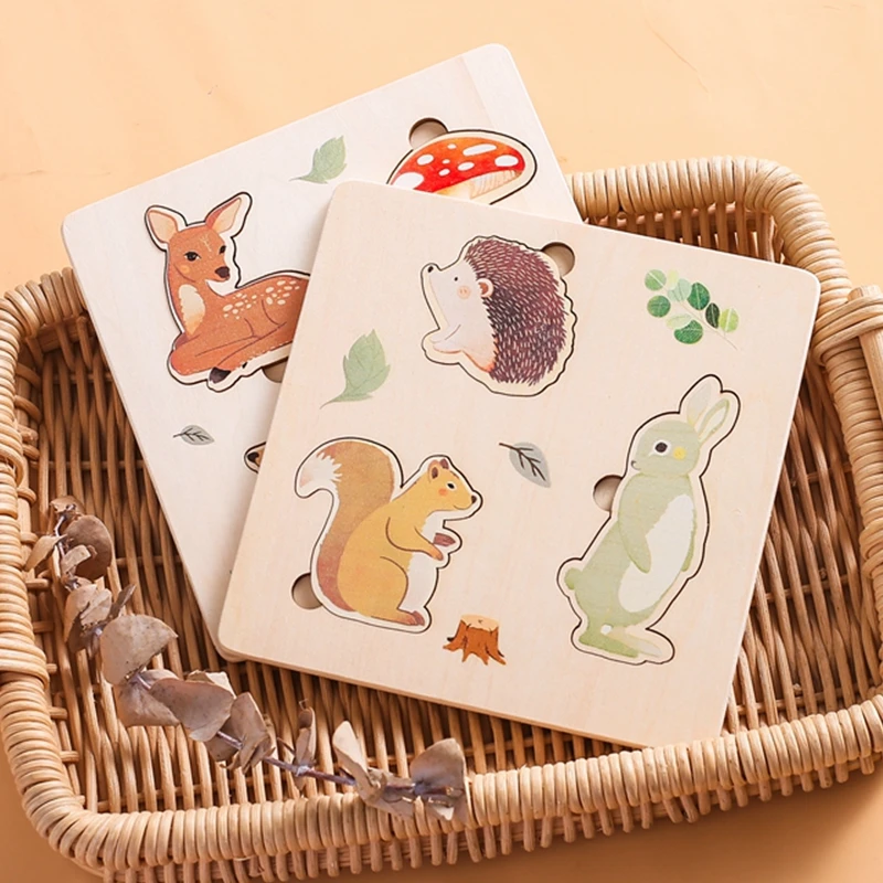 Baby Toys Montessori Wooden Puzzles Toys Cartoon Animal Shape Tangram Jigsaw Block Toys Kids Cognition Learning Educational Toys