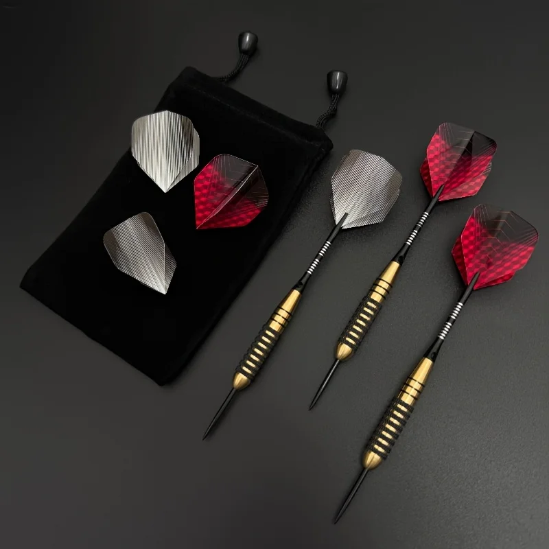 3 Hard Copper Darts, 26g Professional Steel Needle Darts, anti Slip Pattern Design, Equipped with a Black Velvet Storage Bag