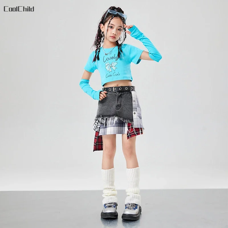 Girls Hip Hop Sweet Butterfly Crop Top Denim Jeans Skirt Kids Street Dance Clothes Sets Children Streetwear Teens K-pop Outfits