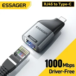 Essager Adapter Type-C na Ethernet 100/1000Mbps Gigabit High-Speed RJ45 na Type-c Adapter do przewodowej karty sieciowej laptopa MacBook