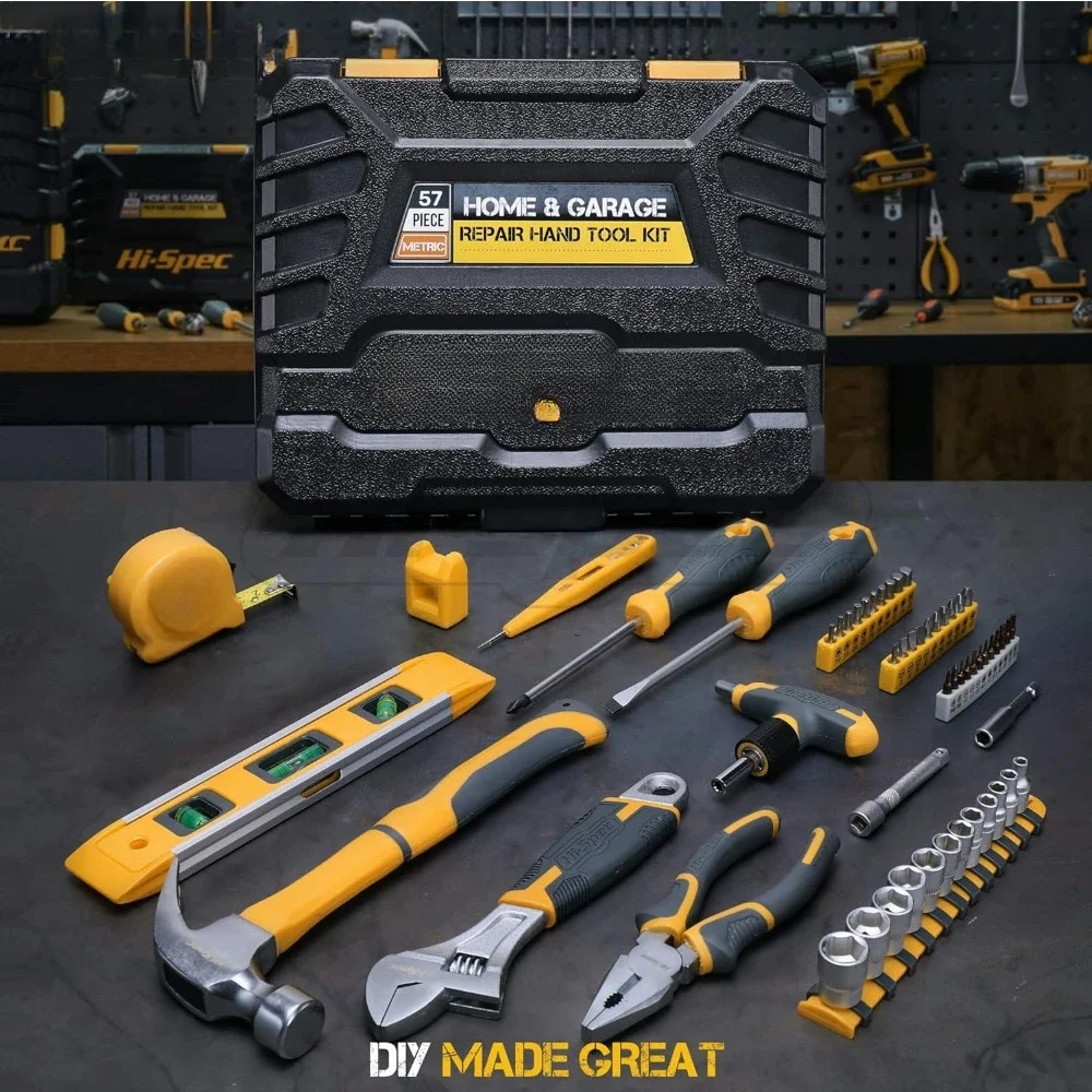 57pc Household Tool Kit - Home & Garage Mechanics Tools Set - The Complete Tool Box Set for Home Repair tools chest