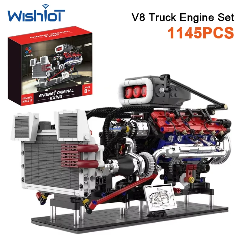 1145pcs American Supercharged V8 Engine Building Blocks MOC Mechanical Truck Motor Model Bricks DIY Educational Toys for Boy